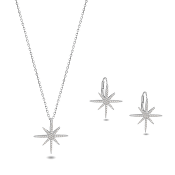 Ensemble de collier et boucles d'oreilles en Argent 925 plaqué Rhodium assemblé d'Oxyde de zirconium - Maison Di Giorgio
