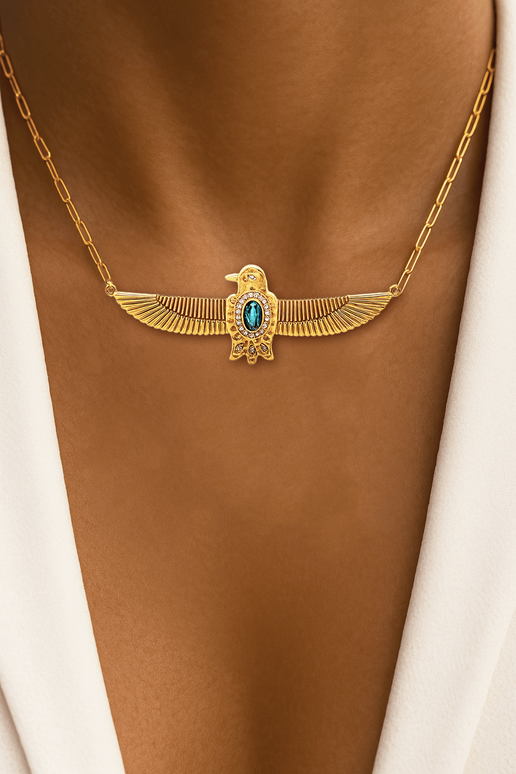 Collier doré Or jaune 18k assemblé de Topaze bleue - Maison Di Giorgio