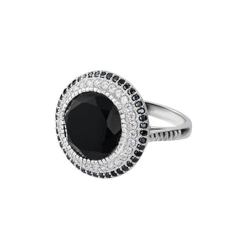 Bague en Argent 925 plaqué Rhodium assemblée d'Onyx noir, Spinelle noire et Oxyde de zirconium - Maison Di Giorgio