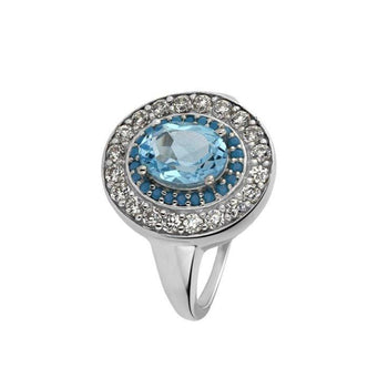 Bague en Argent 925 plaqué Rhodium assemblée de Topaze bleu ciel, Turquoise nano et Oxyde de zirconium - Maison Di Giorgio