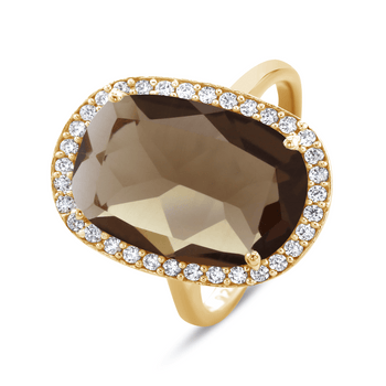 Bague en Argent 925 doré Or jaune 18k assemblée de Quartz fumé et Oxyde de zirconium - Maison Di Giorgio