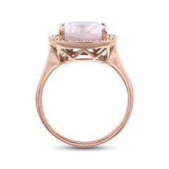 Bague en Argent 925 plaquée Or rose 18k assemblée de Quartz rose et Oxyde de zirconium blanc