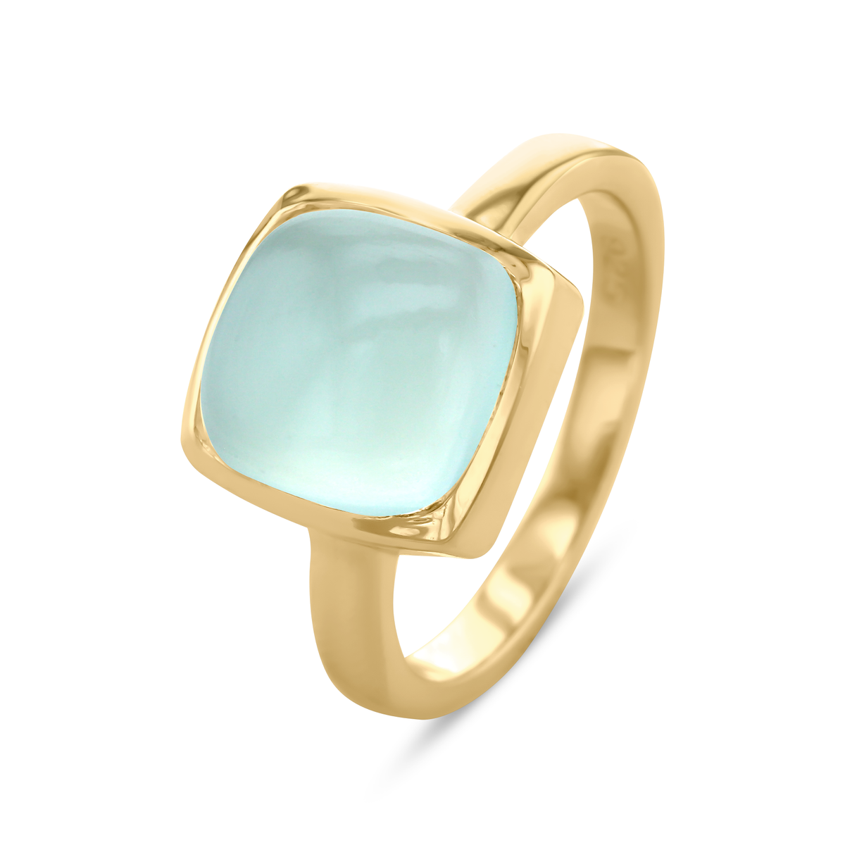 Bague en Argent 925 plaquée Or jaune 18k assemblée de Calcédoine aqua