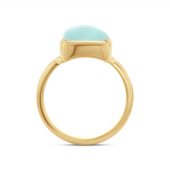 Bague en Argent 925 plaquée Or jaune 18k assemblée de Calcédoine aqua