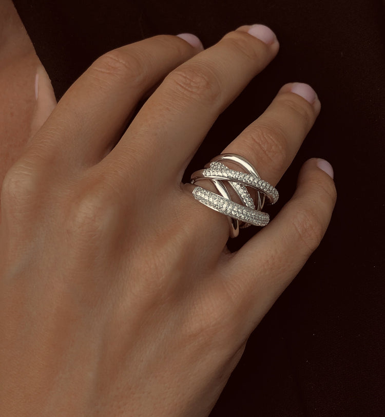 Bague en Argent 925 plaqué Rhodium assemblée d'oxyde de zirconium - Maison Di Giorgio