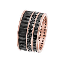 Bague en Argent 925 plaquée Or rose 18k et Or noir assemblée d'oxyde de zirconium noir