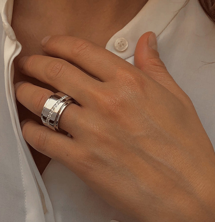 Bague en Argent 925 plaqué Rhodium assemblée d'oxyde de zirconium - Maison Di Giorgio