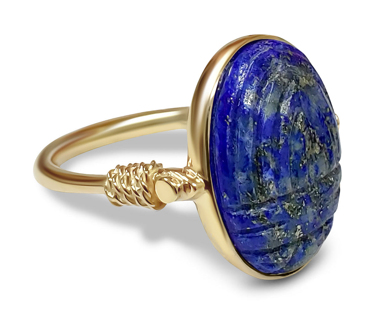 Bague plaquée Or jaune 18k assemblée de Lapis-lazuli