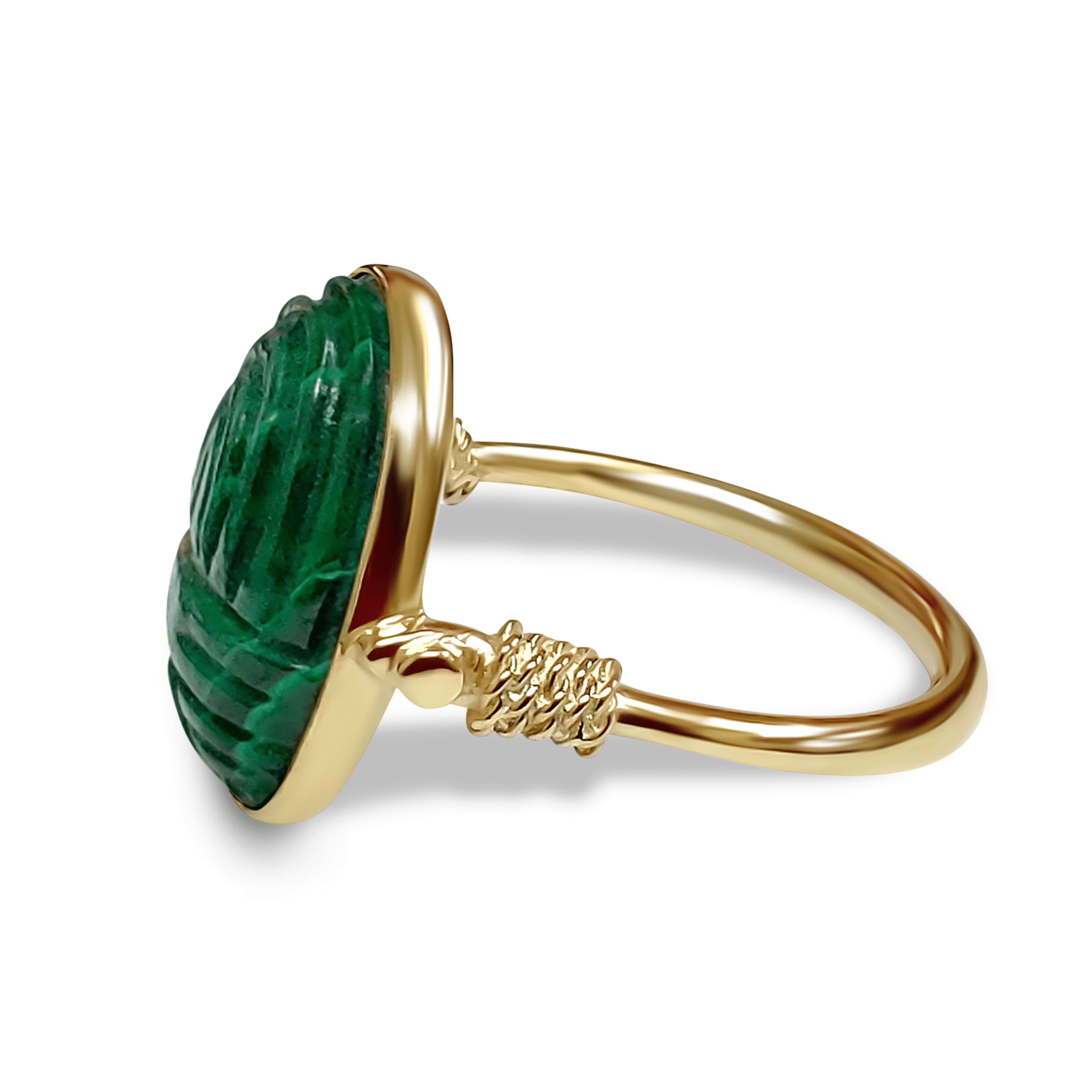 Bague dorée Or jaune 18k assemblée de Malachite - Maison Di Giorgio