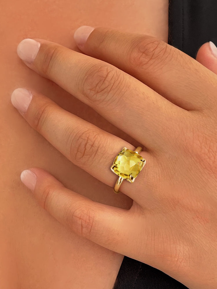 Bague en Argent 925 doré Or jaune 18k assemblée de Quartz citron - Maison Di Giorgio