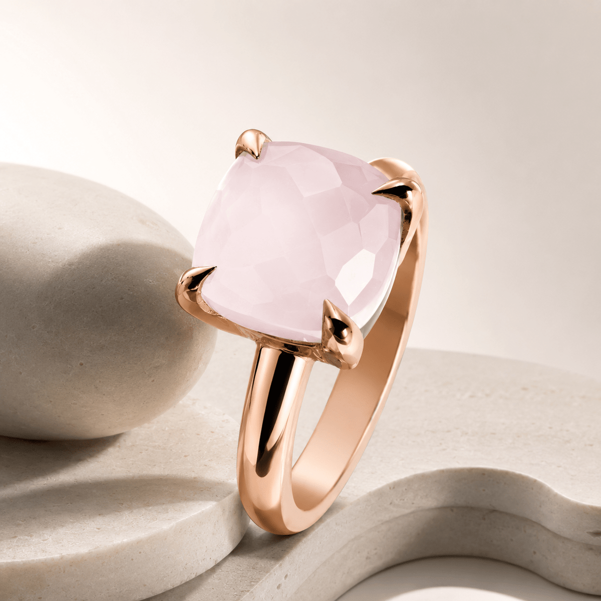 Bague - Argent 925 doré Or rose 18k, Calcédoine rose - Maison Di Giorgio