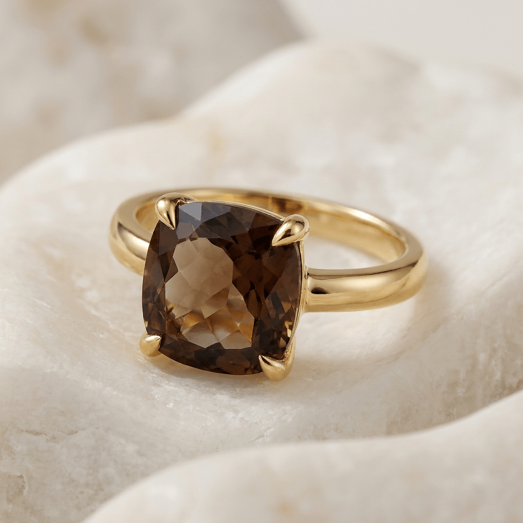 Bague - Argent 925 doré Or jaune 18k, Quartz fumé - Maison Di Giorgio