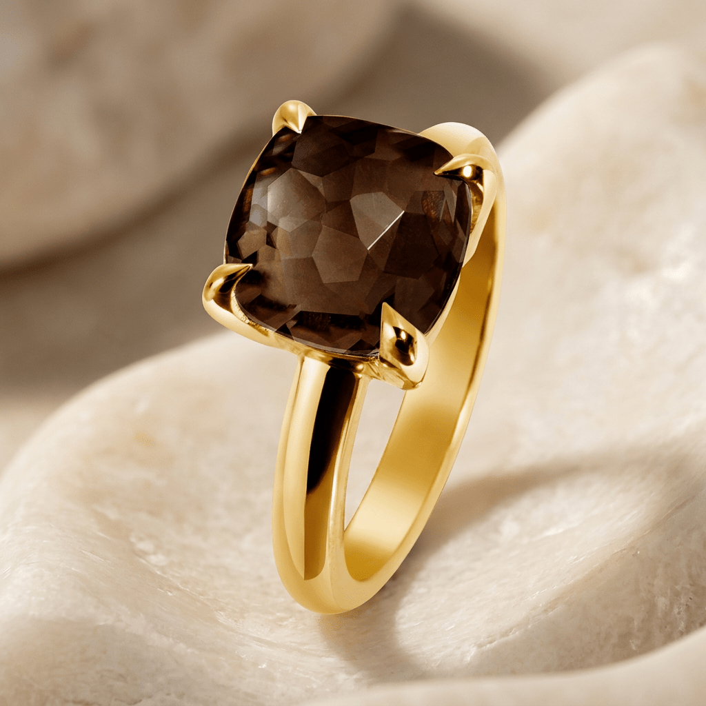 Bague - Argent 925 doré Or jaune 18k, Quartz fumé - Maison Di Giorgio