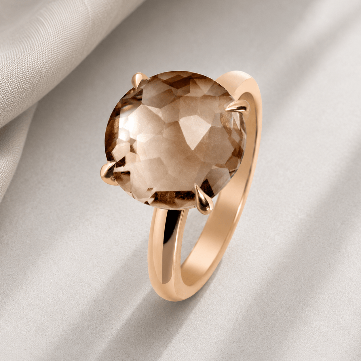 Bague - Argent 925 doré Or jaune 18k, Quartz fumé - Maison Di Giorgio