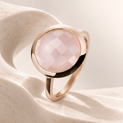 Bague - Argent 925 doré Or rose 18k, Calcédoine rose - Maison Di Giorgio