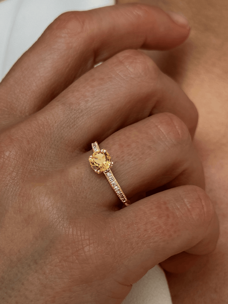 Bague en Argent 925 doré Or jaune 18k assemblée de Citrine et Oxyde de zirconium - Maison Di Giorgio