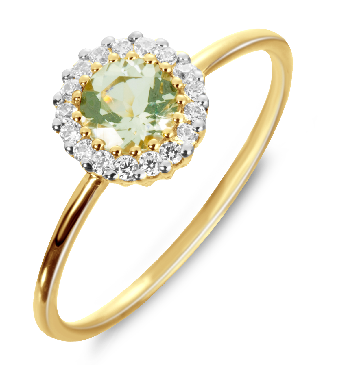 Bague en Argent 925 plaquée Or jaune 18k assemblée d'Améthyste verte et Oxyde de zirconium