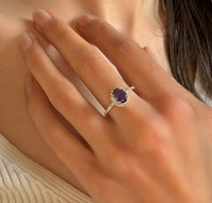 Bague en Argent 925 plaquée Rhodium et assemblée de Quartz tanzanite et Oxyde de zirconium