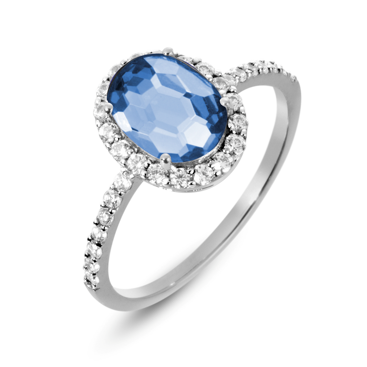 Bague en Argent 925 plaquée Rhodium et assemblée de Quartz tanzanite et Oxyde de zirconium