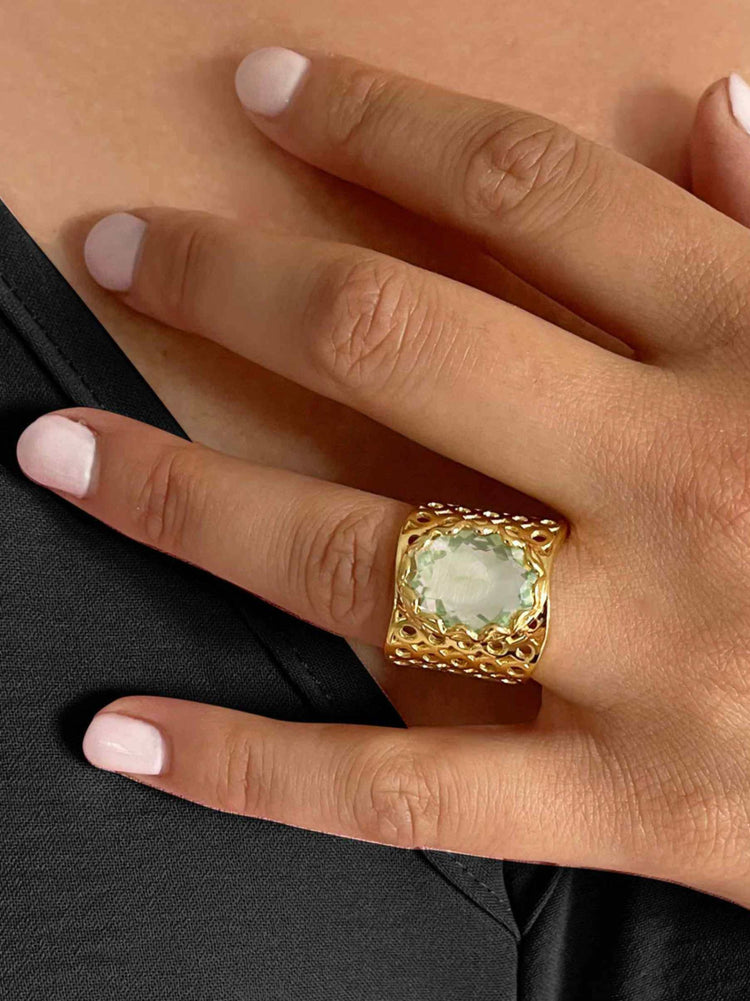 Bague en Argent 925 doré Or jaune 18k assemblée d'Améthyste verte - Maison Di Giorgio