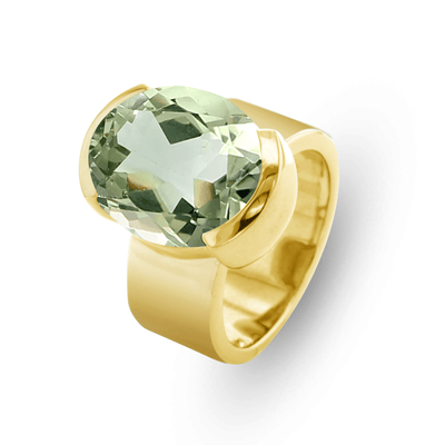 Bague En Argent Avec Améthyste Verte - Pierre 22x16 Mm, Taille 57-58 - Neuf Sans Emballage, Bijou Unique Et élégant
