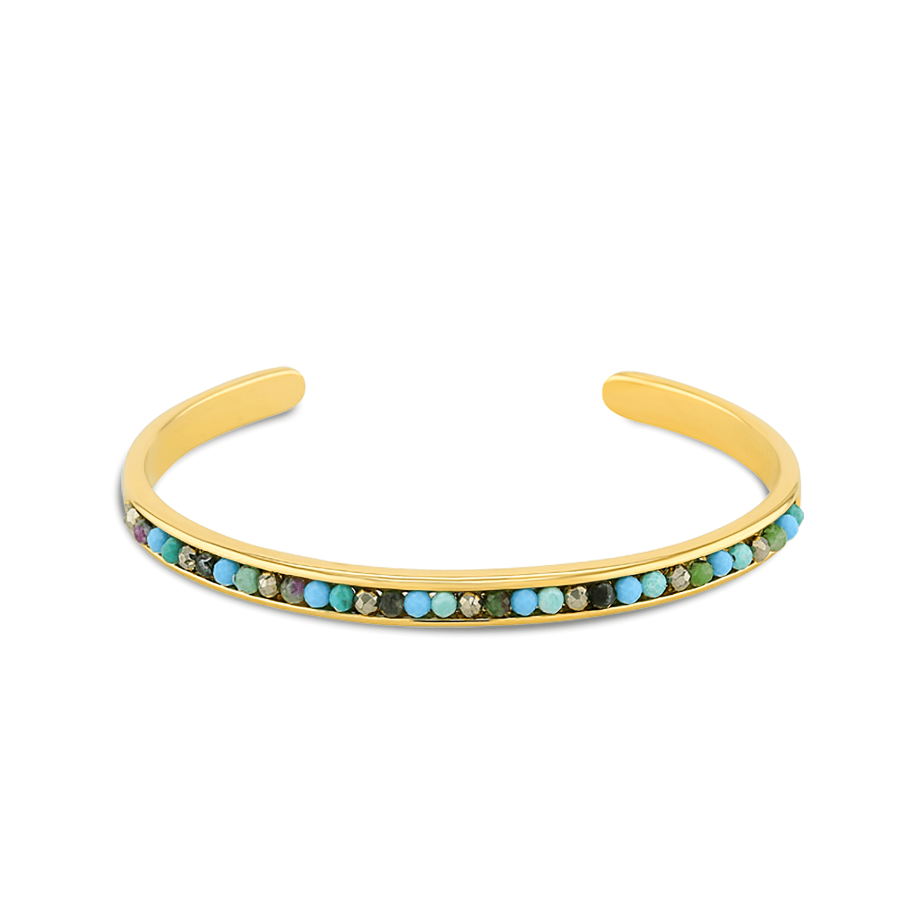 Bracelet doré Or jaune 18k, Turquoise, Chrysoprase, Pyrite, Tourmaline - Maison Di Giorgio