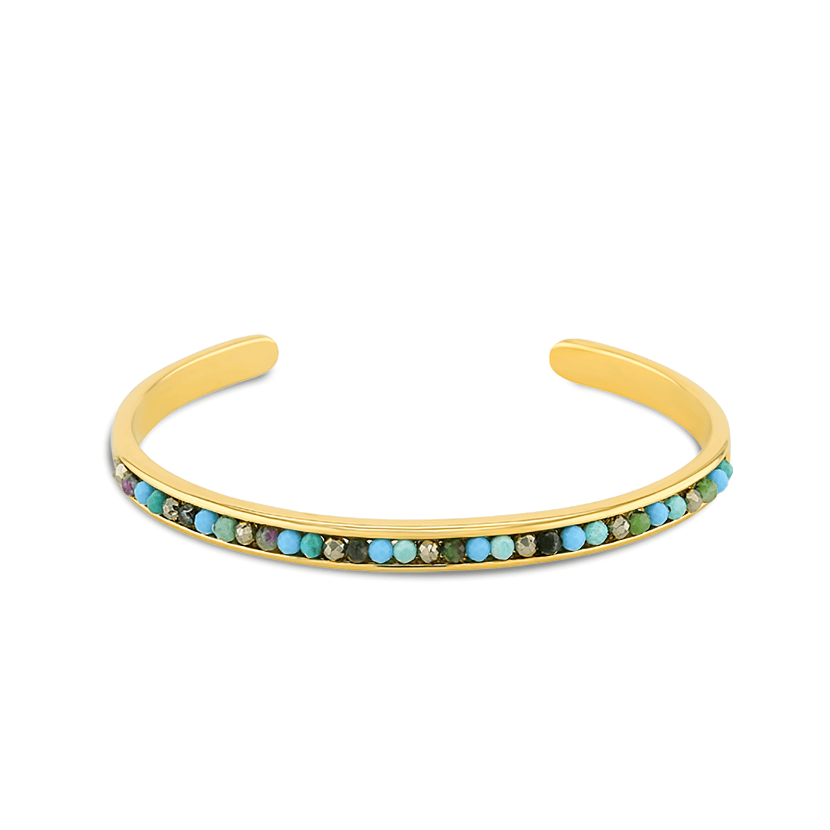 Bracelet doré Or jaune 18k, Turquoise, Chrysoprase, Pyrite, Tourmaline - Maison Di Giorgio