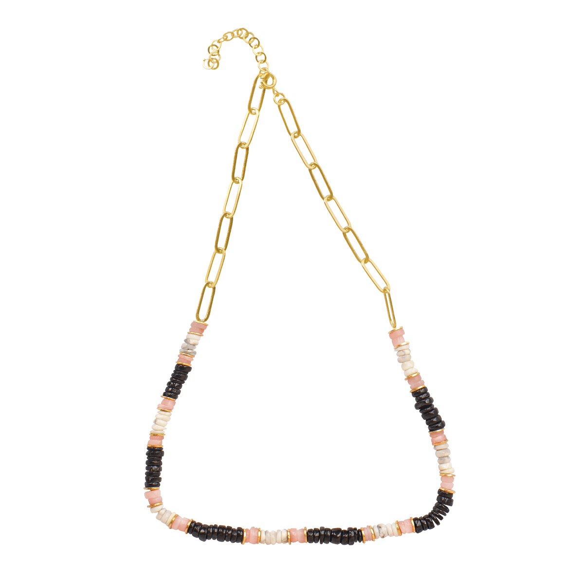 Collier perles doré Or jaune 18k, Opale, Howlite et Spinelle - Maison Di Giorgio