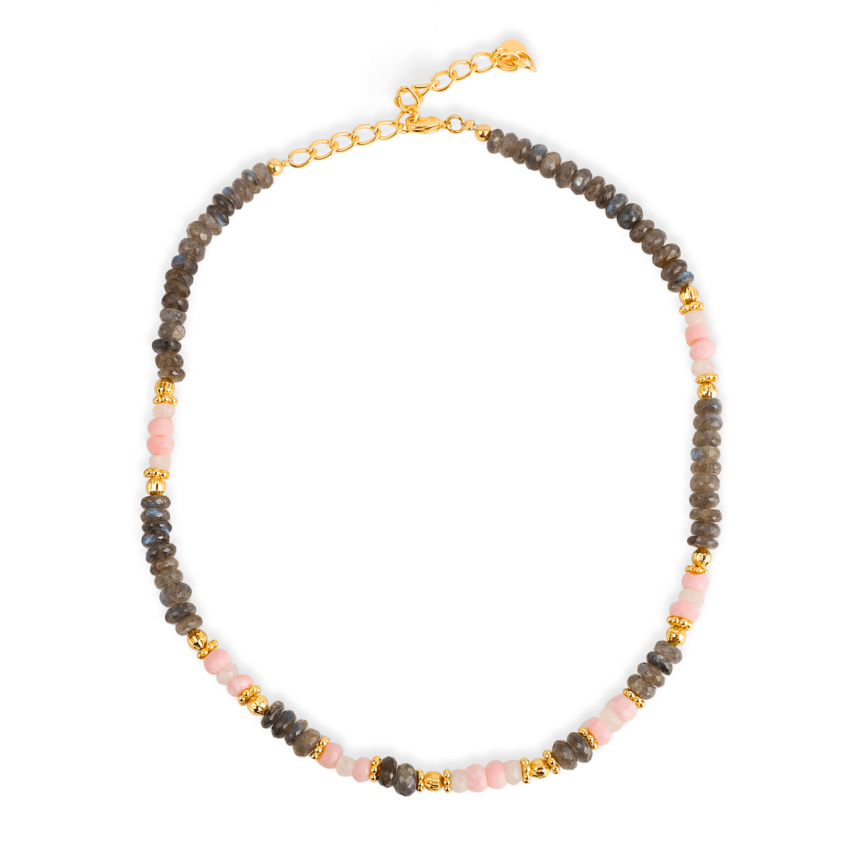 Collier perle doré Or jaune 18k, Labradorite & Opale - Maison Di Giorgio