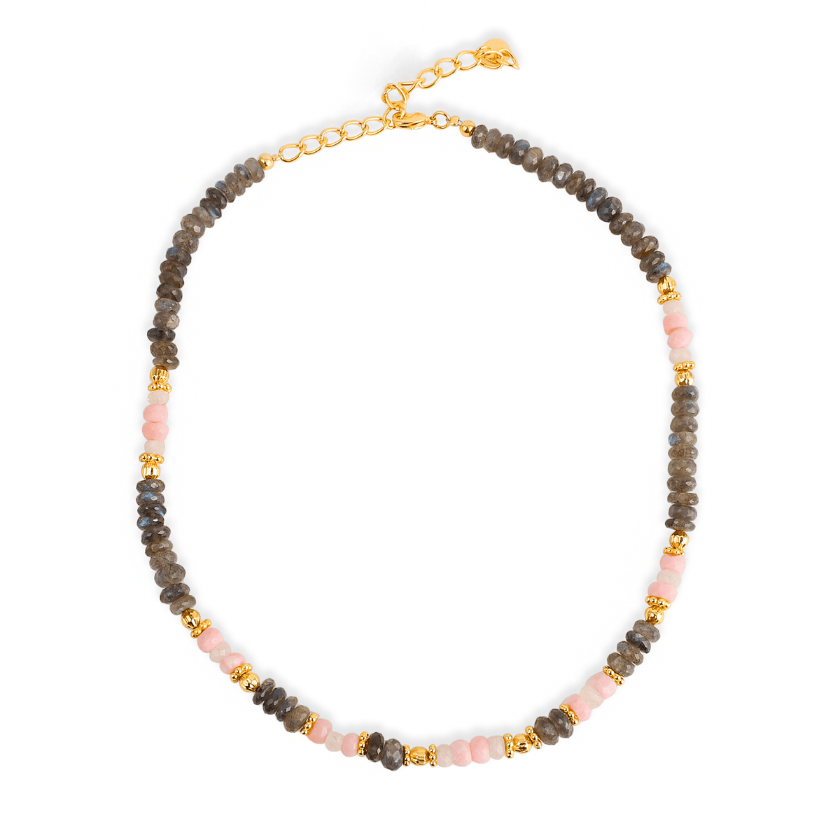 Collier perle doré Or jaune 18k, Labradorite & Opale - Maison Di Giorgio
