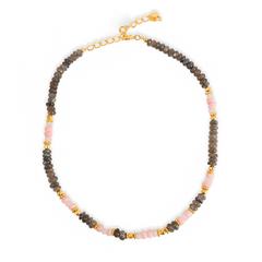 Collier perle doré Or jaune 18k, Labradorite & Opale - Maison Di Giorgio