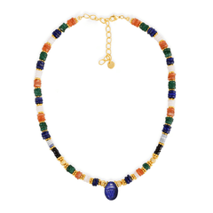 Collier perles doré Or jaune 18k, Agate, Pierre de lune, Aventurine et Lapis-lazuli - Maison Di Giorgio