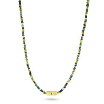 Collier perles doré Or jaune 18k assemblé d'émeraude et turquoise - Maison Di Giorgio