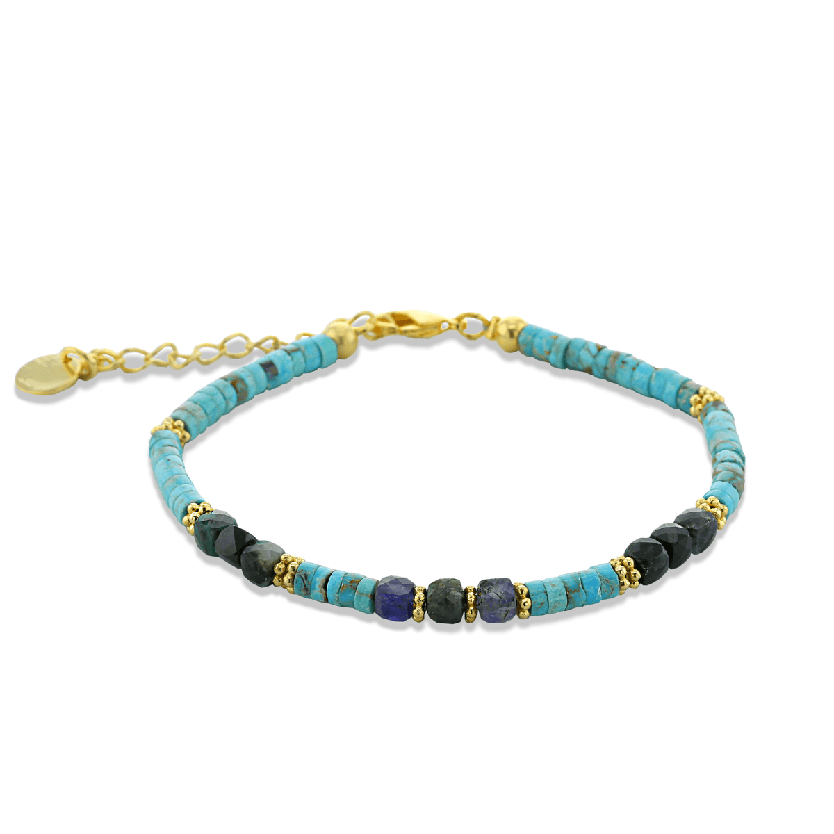 Bracelet doré Or jaune 18k, Turquoise, Spinelle noire - Maison Di Giorgio