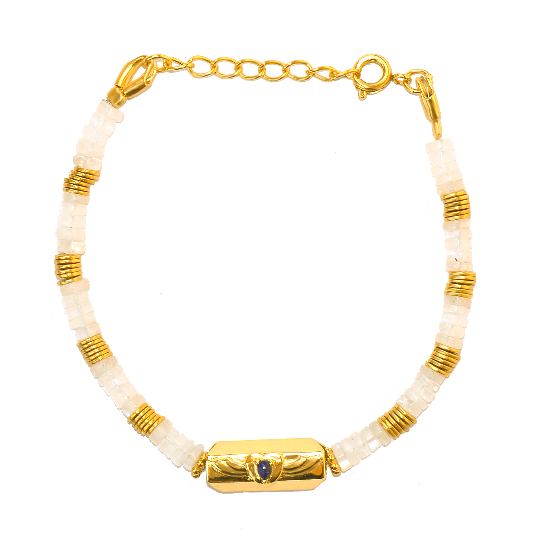 Bracelet doré Or jaune 18k, Pierre de lune & Lapis-lazuli - Maison Di Giorgio