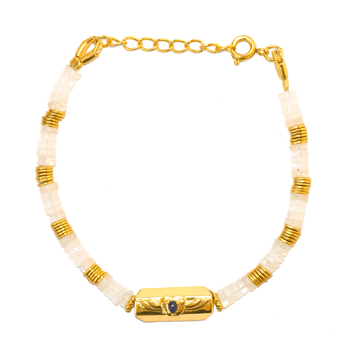 Bracelet doré Or jaune 18k, Pierre de lune & Lapis-lazuli - Maison Di Giorgio