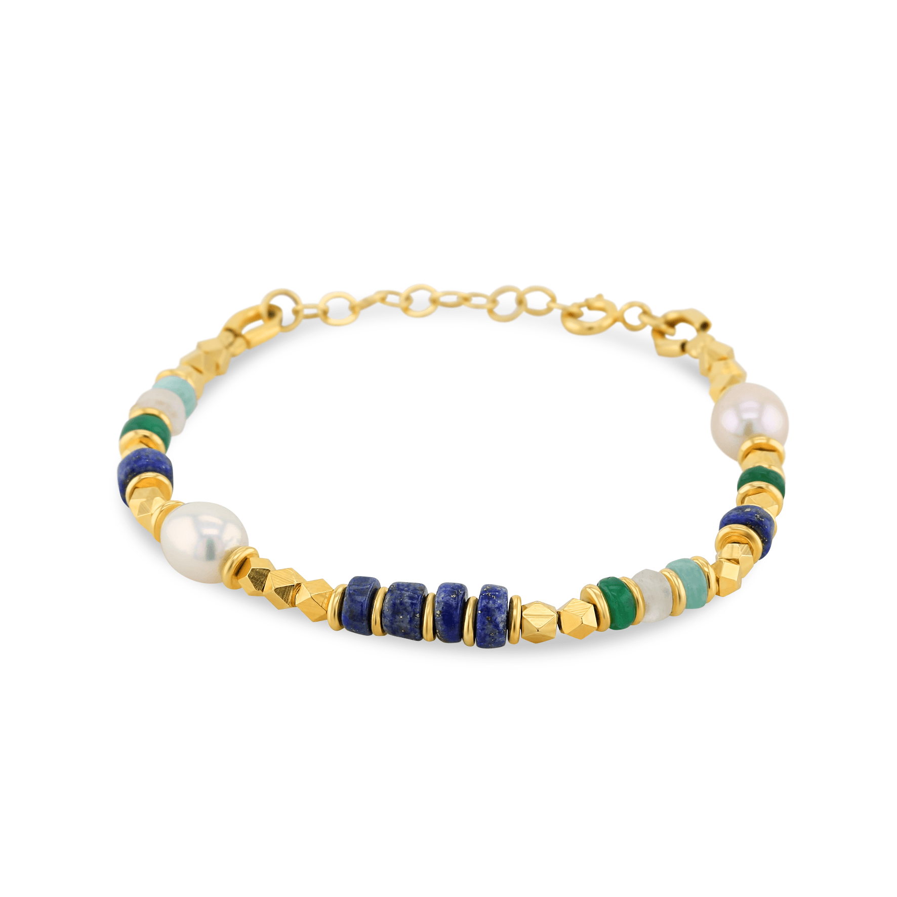 Bracelet doré Or jaune 18k, Lapis-lazuli, Onyx vert, Pierre de lune, Perle - Maison Di Giorgio