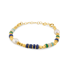 Bracelet doré Or jaune 18k, Lapis-lazuli, Onyx vert, Pierre de lune, Perle - Maison Di Giorgio