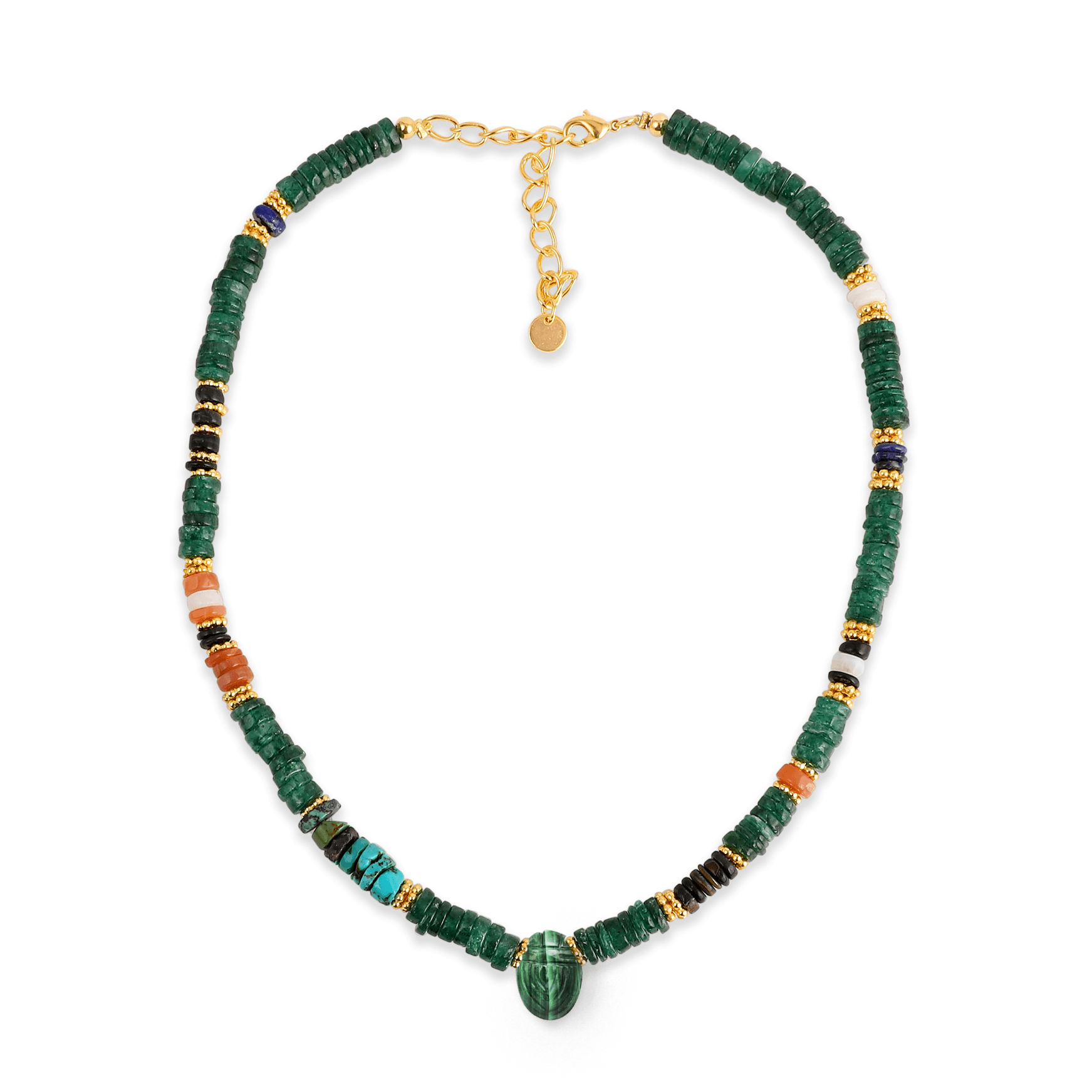 Collier perles doré Or jaune 18k, Aventurine, Onyx, Turquoise et Malachite - Maison Di Giorgio