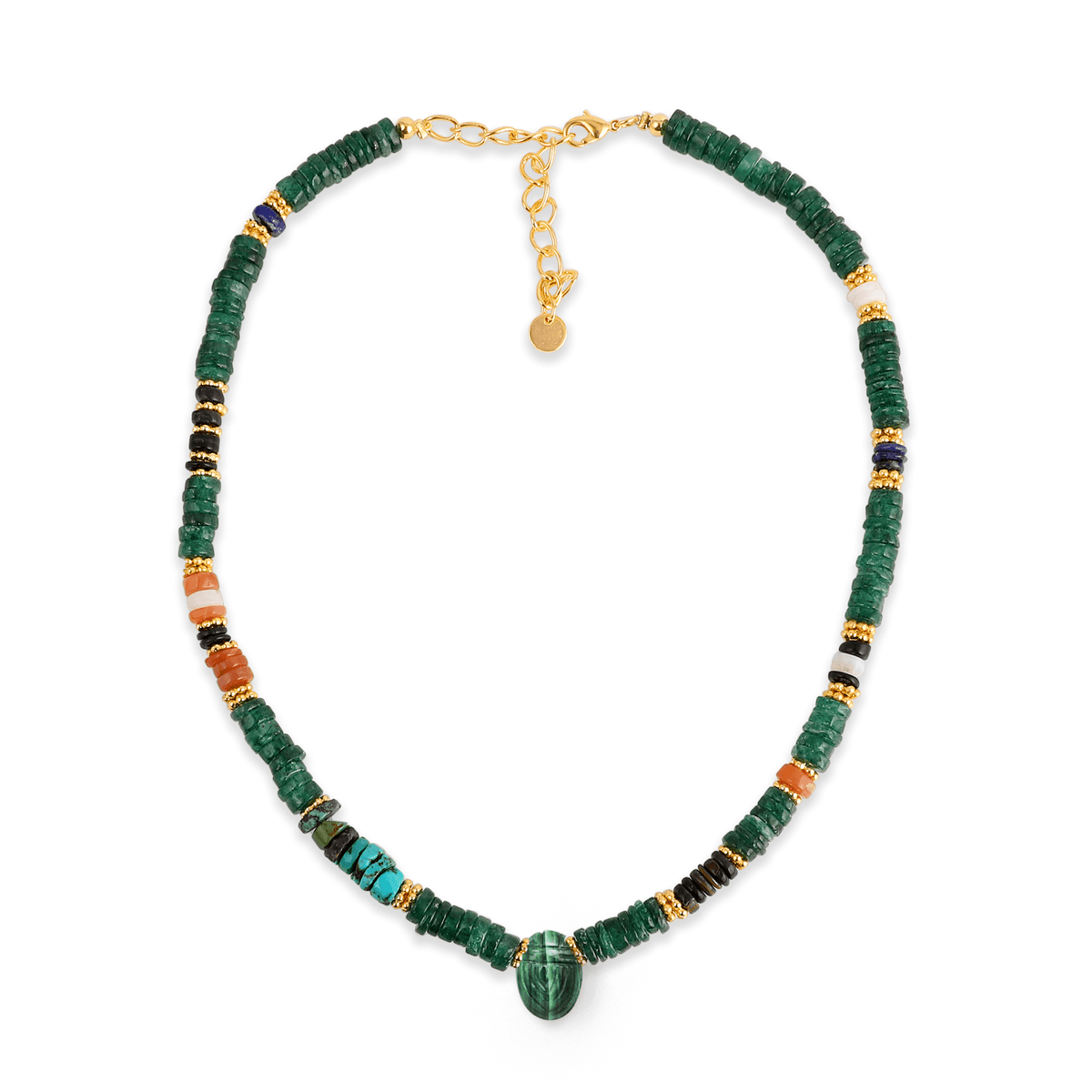 Collier perles doré Or jaune 18k, Aventurine, Onyx, Turquoise et Malachite - Maison Di Giorgio
