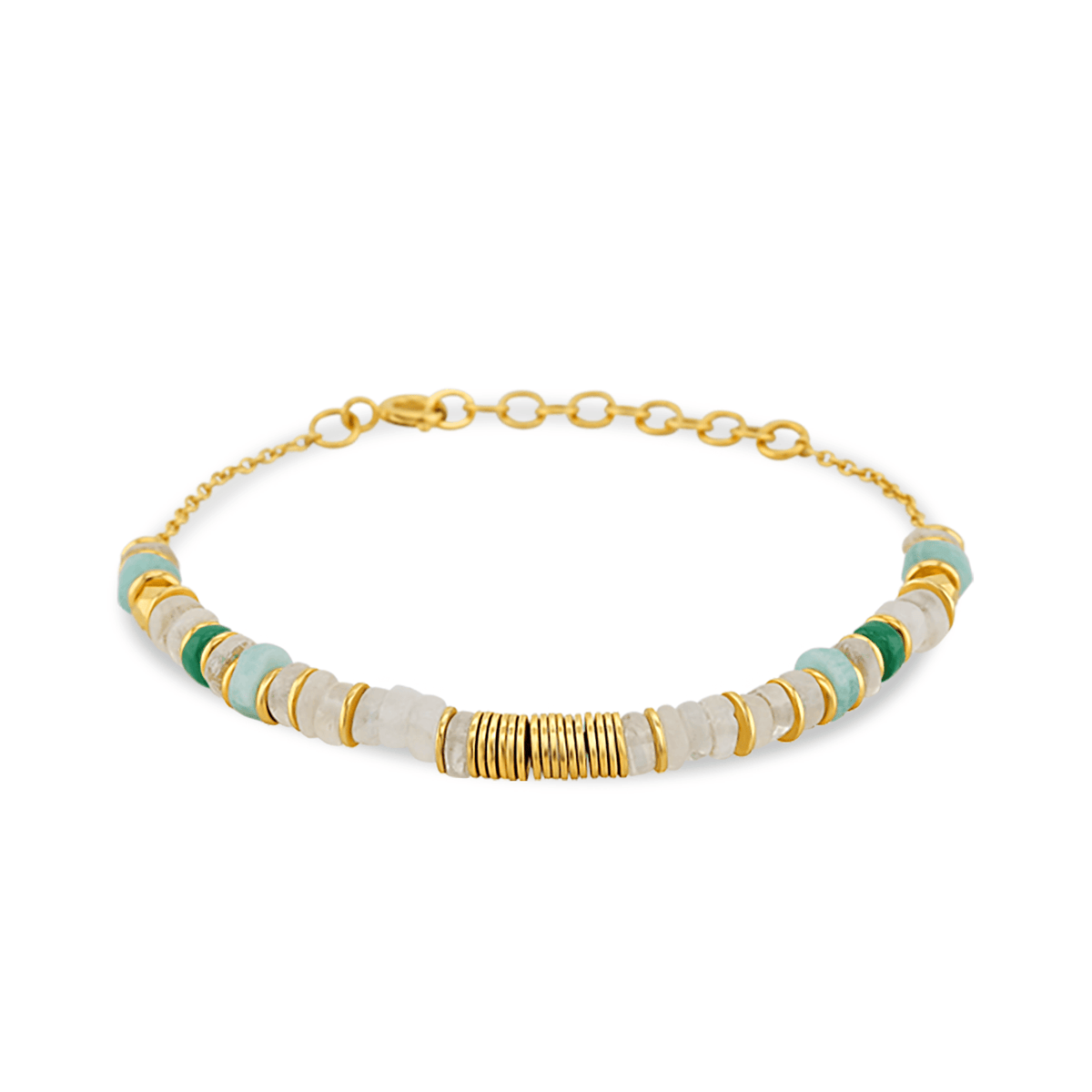 Bracelet doré Or jaune 18k, Pierre de lune, Amazonite, Onyx vert - Maison Di Giorgio