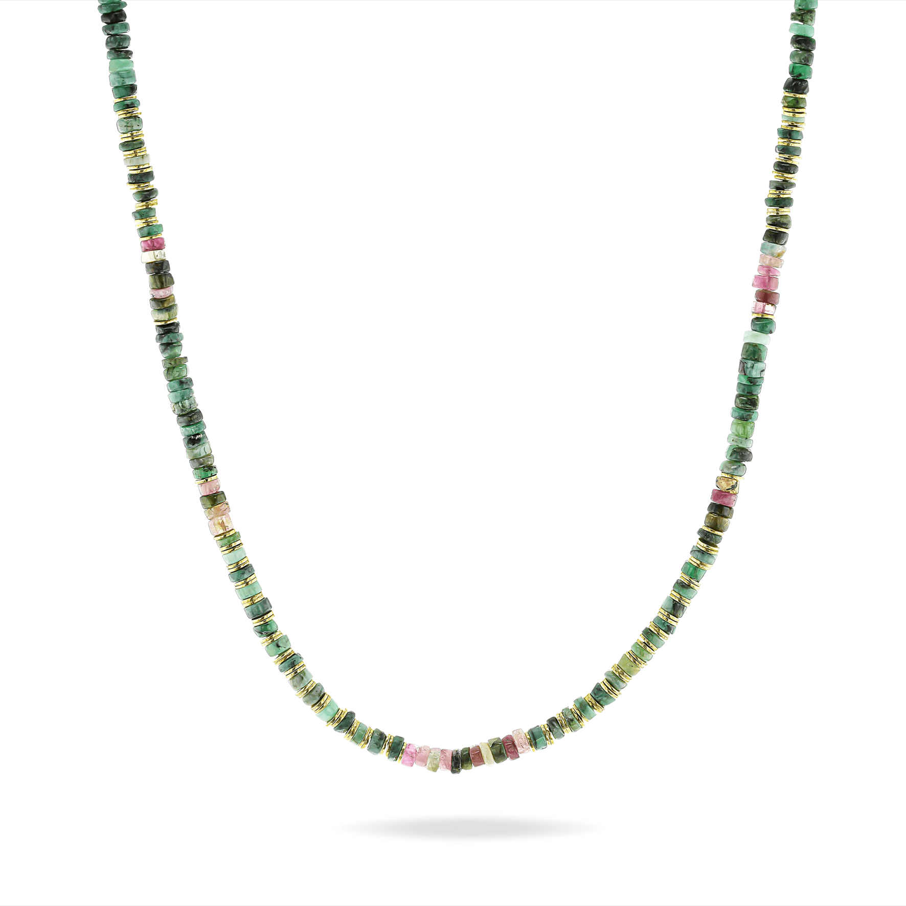 Collier perles doré Or jaune 18k, Émeraude, Tourmalines multicolores - Maison Di Giorgio