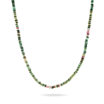 Collier perles doré Or jaune 18k, Émeraude, Tourmalines multicolores - Maison Di Giorgio