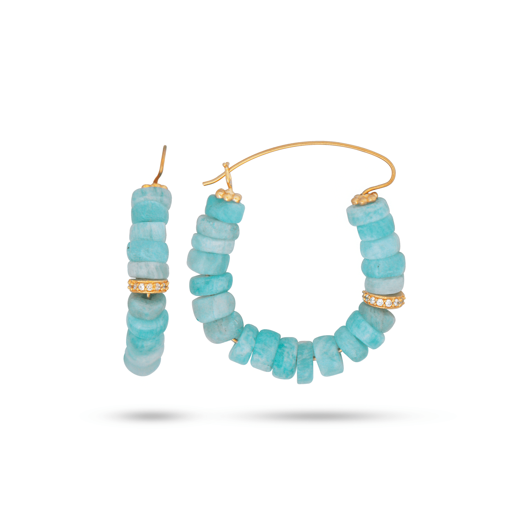 Boucles d'oreilles dorées Or jaune 18k, Amazonite, Oxyde de zirconium - Maison Di Giorgio