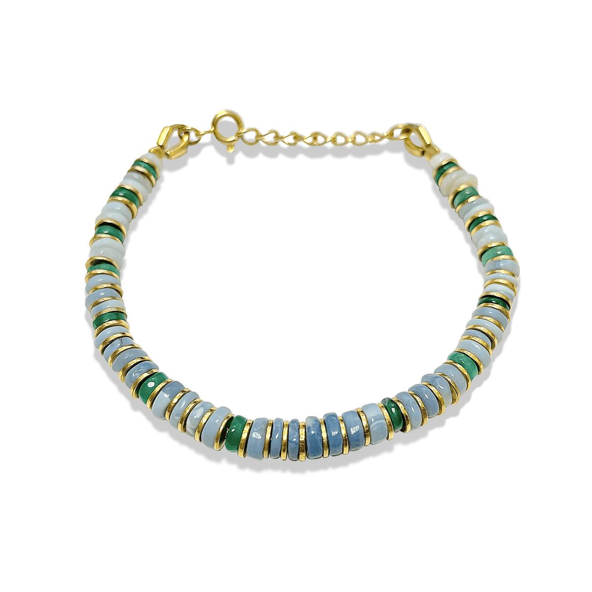 Bracelet doré Or jaune 18k, Opale bleue, Onyx vert - Maison Di Giorgio