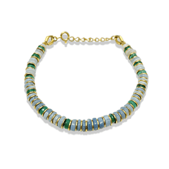 Bracelet doré Or jaune 18k, Opale bleue, Onyx vert - Maison Di Giorgio