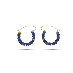 Boucles d'oreilles dorées Or jaune 18k, Lapis-lazuli, Oxyde de zirconium - Maison Di Giorgio