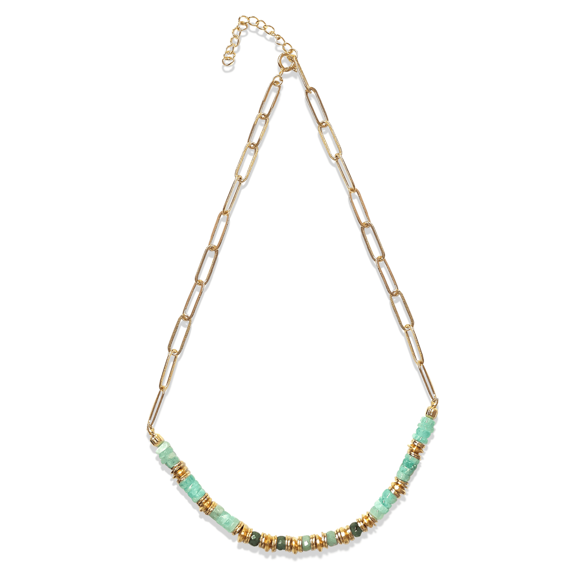 Collier perles doré Or jaune 18k, Amazonite, Émeraude - Maison Di Giorgio
