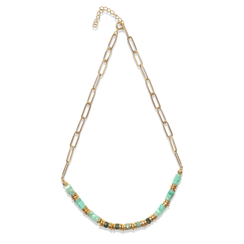 Collier perles doré Or jaune 18k, Amazonite, Émeraude - Maison Di Giorgio