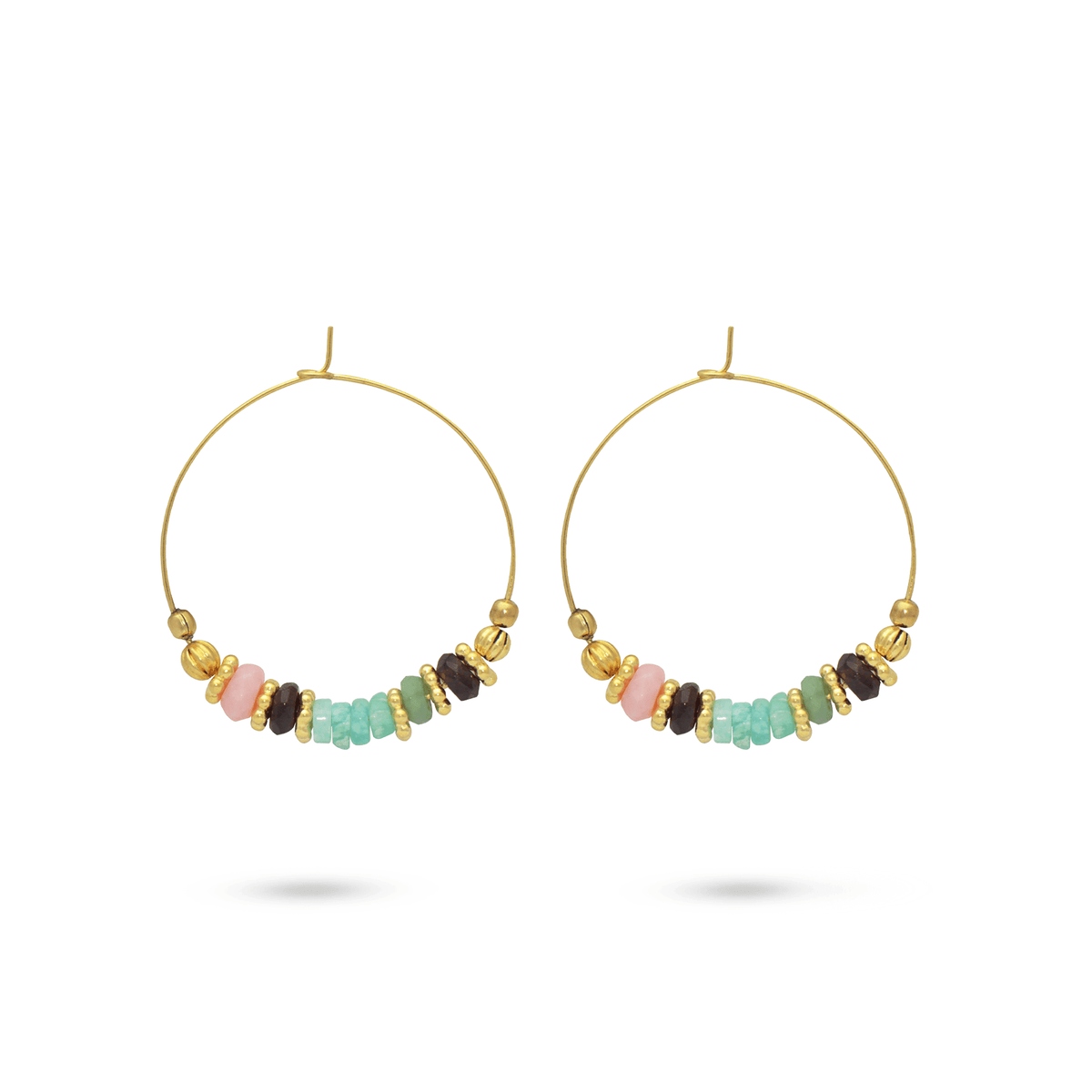 Boucles d'oreilles dorées Or jaune 18k, Amazonite, Opale rose, Grenat, Émeraude - Maison Di Giorgio
